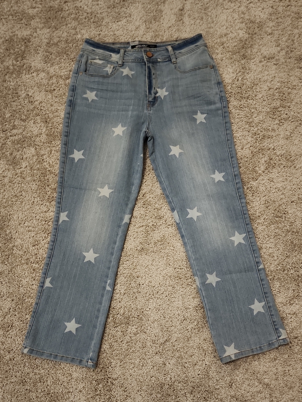 Jou Jou Light Blue Star-Pattern Straight Leg Jeans